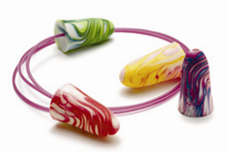 Multi-Colored Foam Ear Plugs with Cord, 100 Pairs/Box